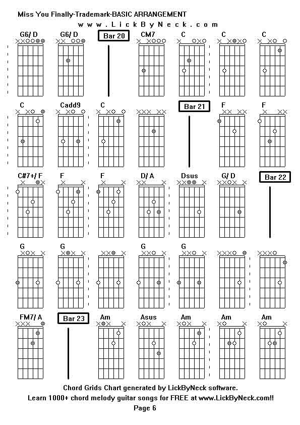 Chord Grids Chart of chord melody fingerstyle guitar song-Miss You Finally-Trademark-BASIC ARRANGEMENT,generated by LickByNeck software.